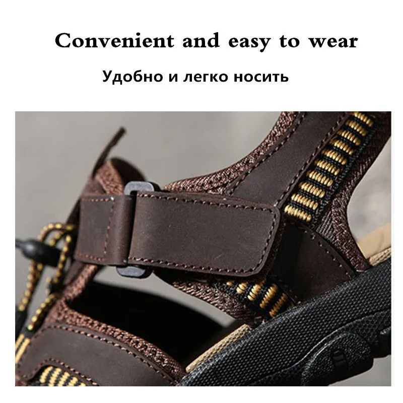 LIN KING/большие размеры; однотонные мужские босоножки из натуральной кожи; мужские стильные летние пляжные туфли; модные открытые сандалии на мягкой подошве для мужчин