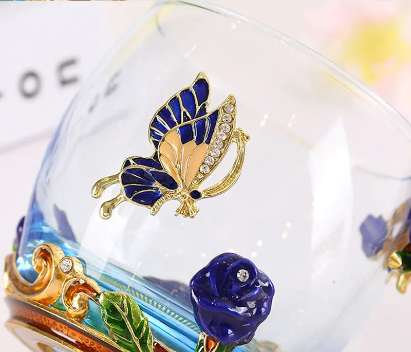Beauty And Novelty Enamel Coffee Cup Mug Flower Tea Glass Cups for Hot and Cold Drinks Tea Cup Spoon Set Perfect Wedding Gift