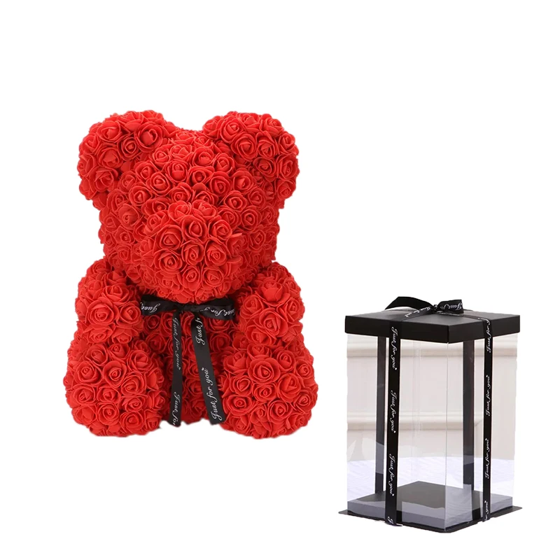Red with box Милый плюшевый мишка 25 см/40 см, искусственные цветы розы, PE розовый Мишка для женщин, подруги, подарок на День святого Валентина для детей на день рождения - Цвет: Red with box