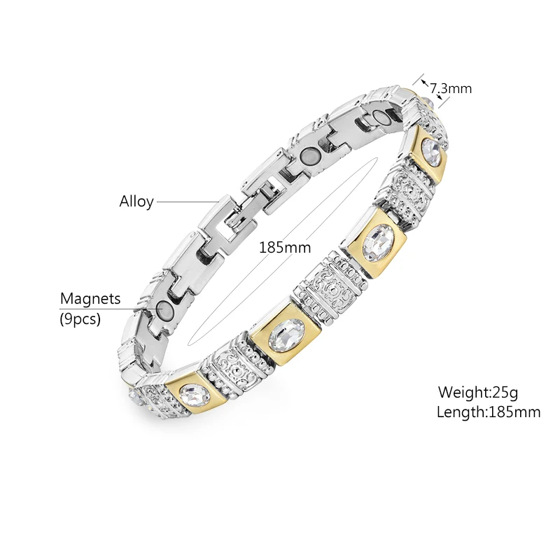 Женский офисный браслет Escalus серебряный био-магнитный прозрачные камни кошачий