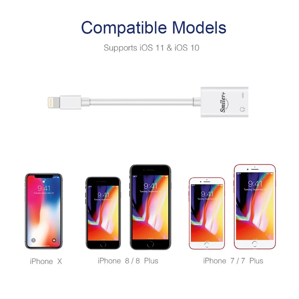 Lightning to 3.5mm Adapter and Splitter Smiler+ Upgraded iPhone Audio Headphone Jack Charge Cable Charger for |