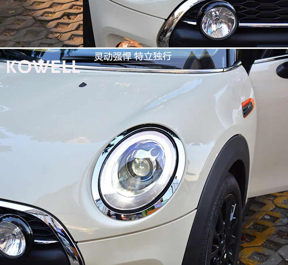 KOWELL автомобильный Стайлинг для Mini F56 cooper фары для F56 светодиодный головной фонарь Angel eye светодиодный DRL передний свет Биксеноновые линзы ксеноновые HID