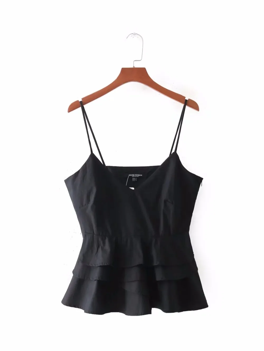 Женская майка на бретельках черный топ с v образным вырезом шнуровке