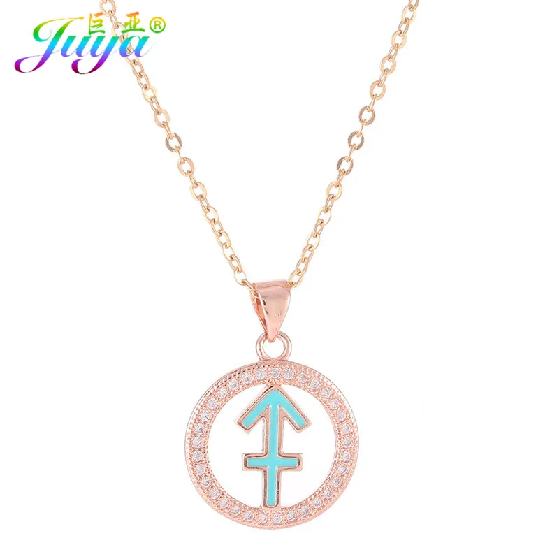 New Year's Gift Micro Paved Zircon Sagittarius Symbol Suspensions With Gold Chains Zodiac Constellation Pendant Necklace | Украшения и