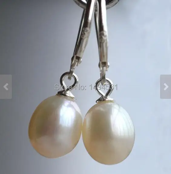 

Wholesale Pearl Earrings - 9MM White Color Rice Shape Natural Freshwater Pearl Dangle Earrings - S925 Sterling Silvers Jewelry