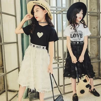 summer girls suit kids clothing set teen girls clothes set casual costume for girls 6 8 10 12 14 years white t shirtskirt 2 pcs