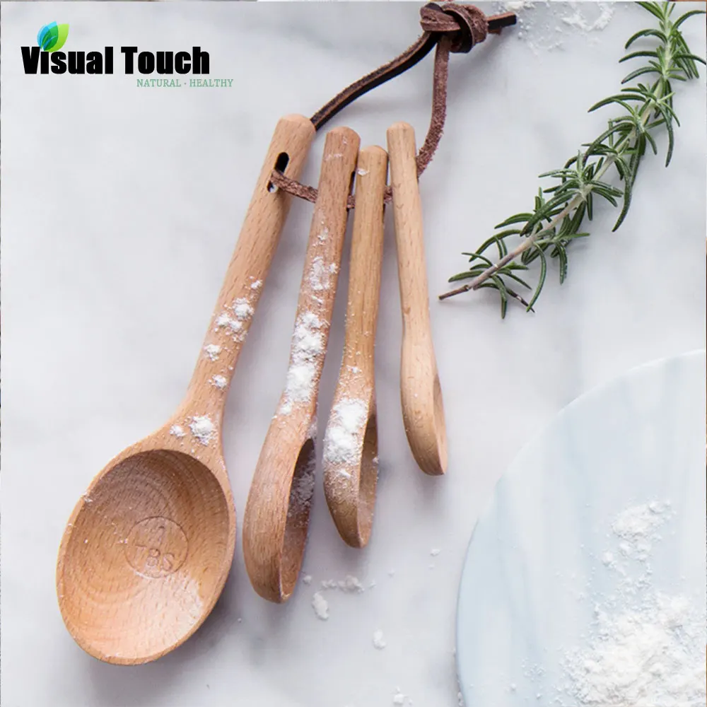 Набор ложек для выпечки из дерева бука кофейного цвета 1/4tsp 1/2tsp 1tsp 1TBS|measuring