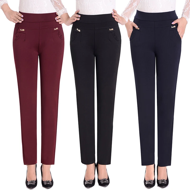 Spring Autumn Women Trousers Elastic Waist Pencil Pants Plus Size 5XL Middle Old Velvet Warm Winter Casual | Женская одежда