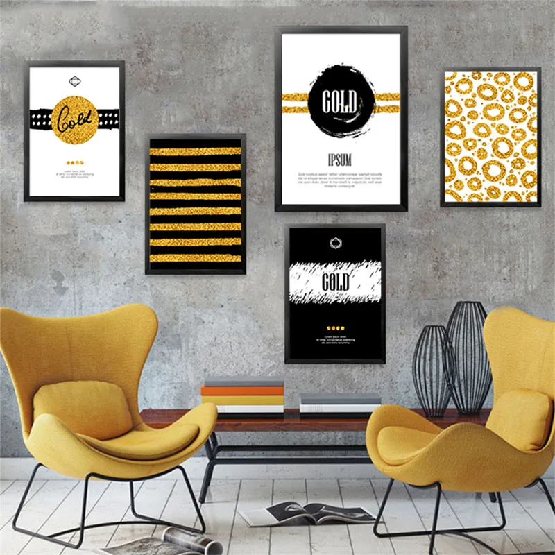 Золотая черная Современная печать нордическая Картина на холсте