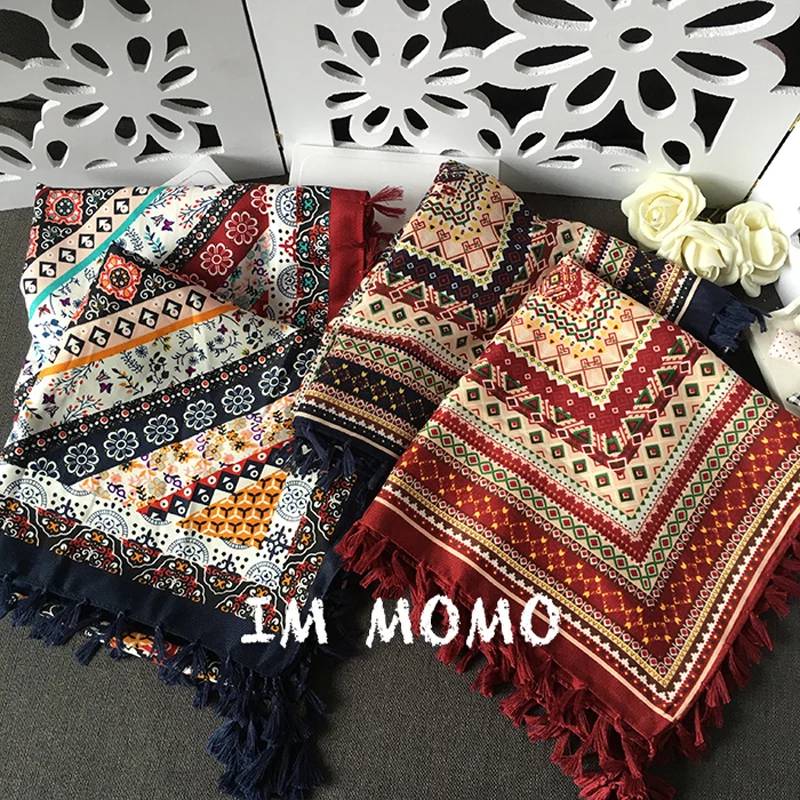 Новый Этнический стиль брендовая квадратная кисточка хлопковый шарф хиджаб шаль