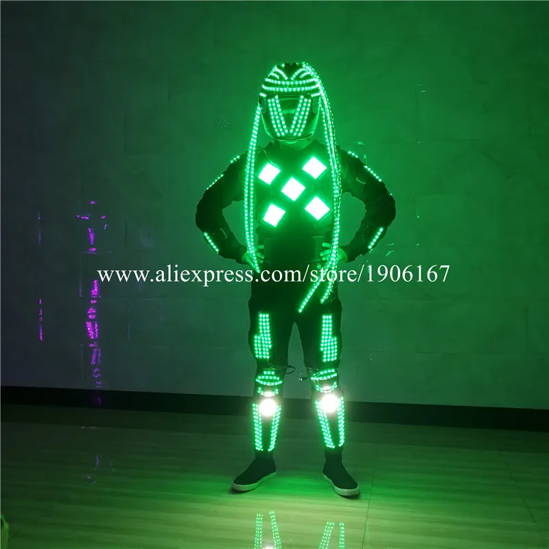 RGB светодиодный светящийся робот костюм шлем с LED подсветкой с подсветкой красочные растущий свет костюм вечерние Перфор одежда этап мигающий реквизит