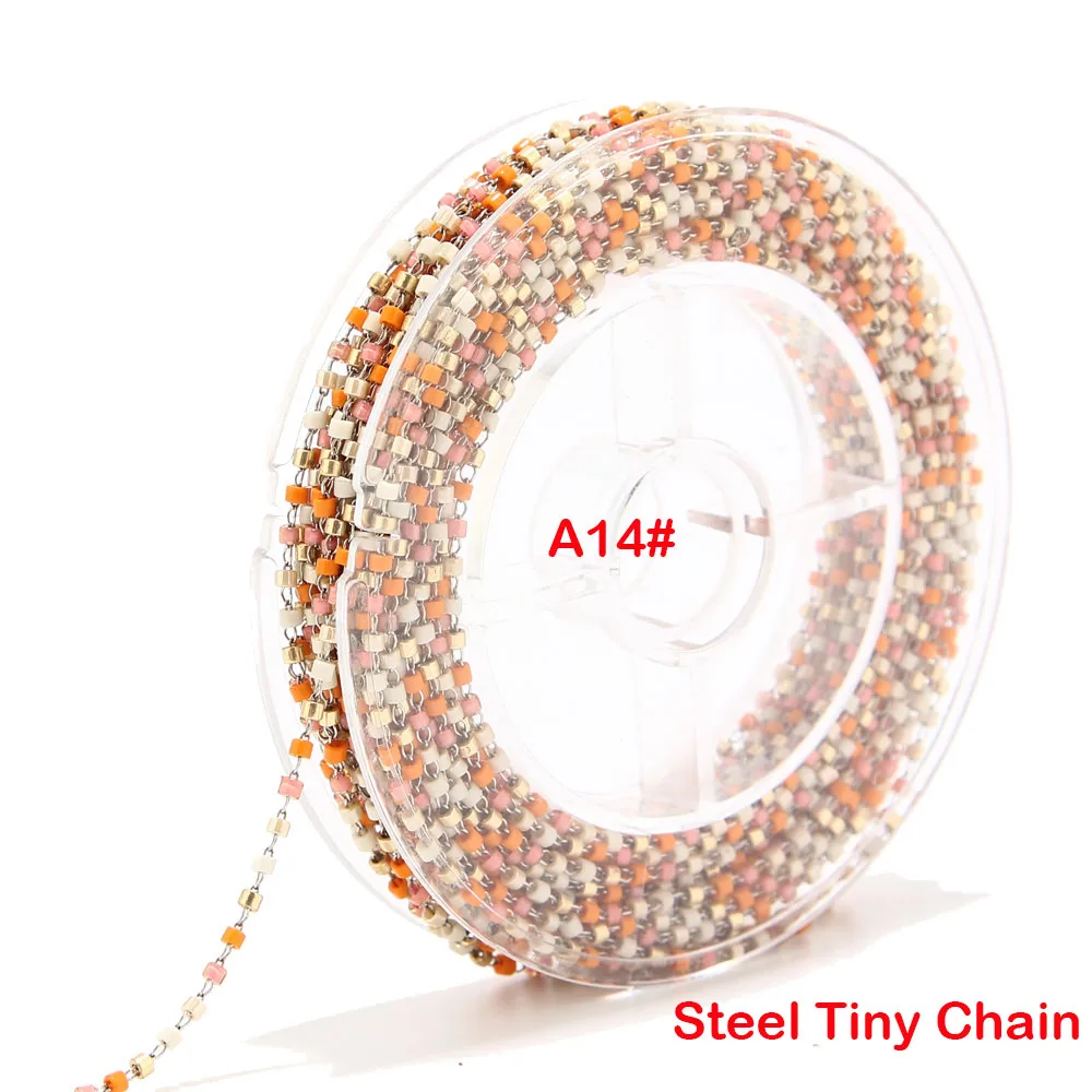 A14 Steel Chain 8 метров бисер Miyuki цепочка со стеклянными бусинами 1,8 мм из нержавеющей стали со спутниковыми бусинами Крошечная цепочка для ожерелья ножной браслет - Цвет: A14 Steel Chain