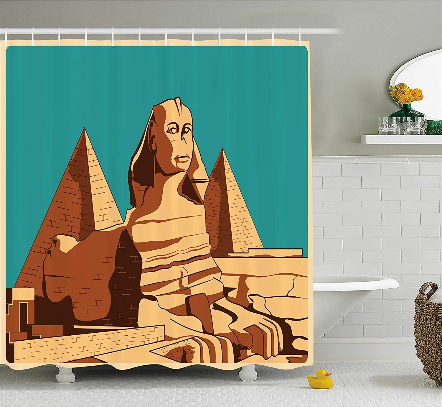 Египетская занавеска для душа винтажный постер Сфинкс пирамиды Гиза древний