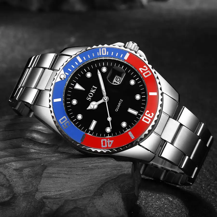 Soki мужские s часы лучший бренд класса люкс из нержавеющей стали ремешок Календарь