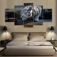 hot selling 5 pieces white tiger printed canvas painting living room wall animal art pictures no frame