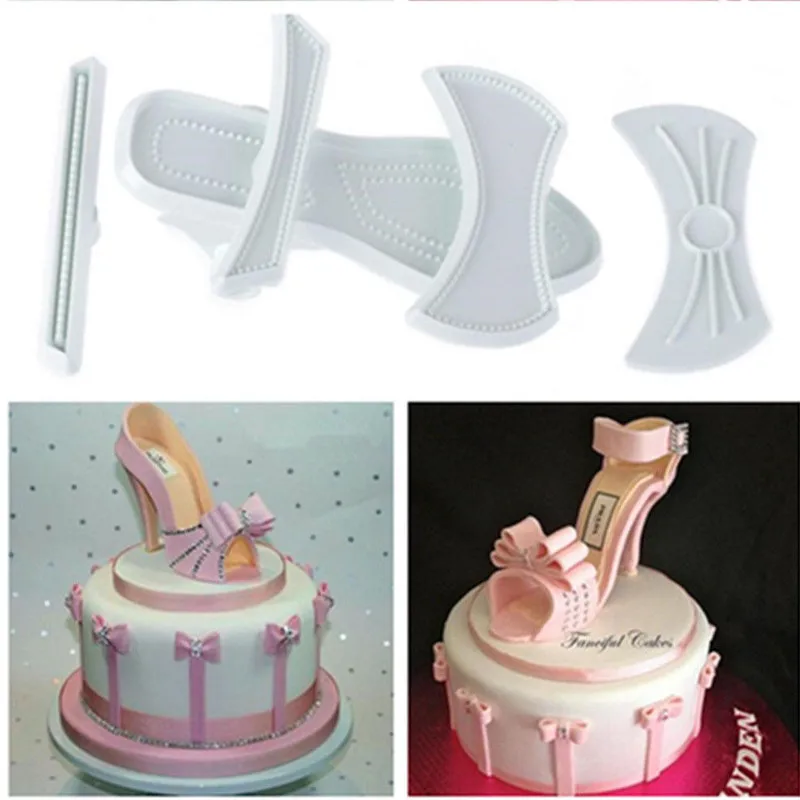 

ANGRLY Brand New Shape 9pcs/set Plastic Sandal Fondant Mold Lady High-Heeled Shoe Cake Baking Mould kitchen accessories candy