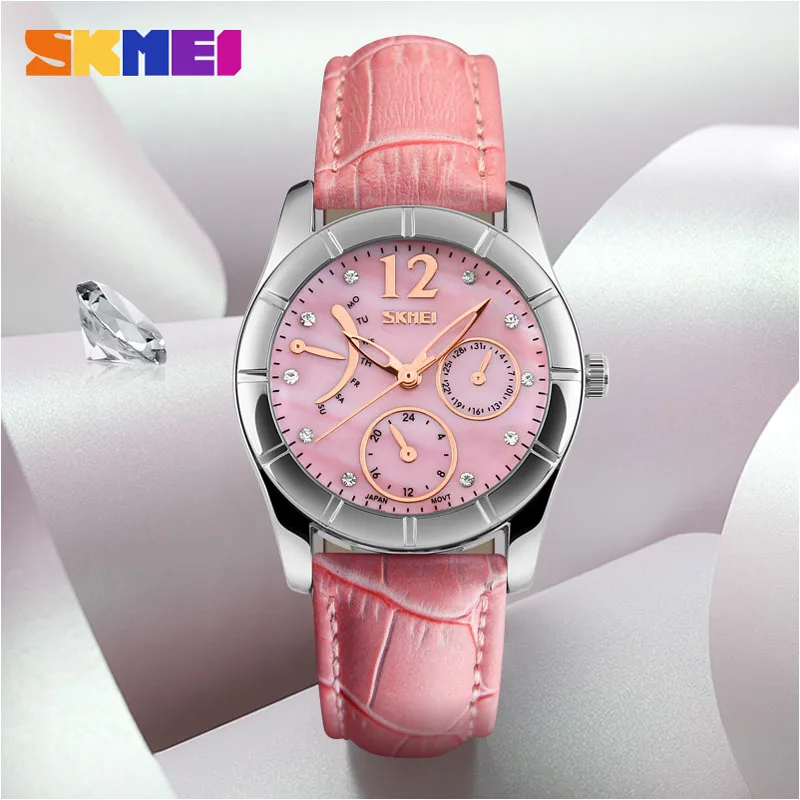 SKMEI Роскошные модные женские туфли часы кожа кварцевые наручные Reloj Mujer Montre Femme 50 м