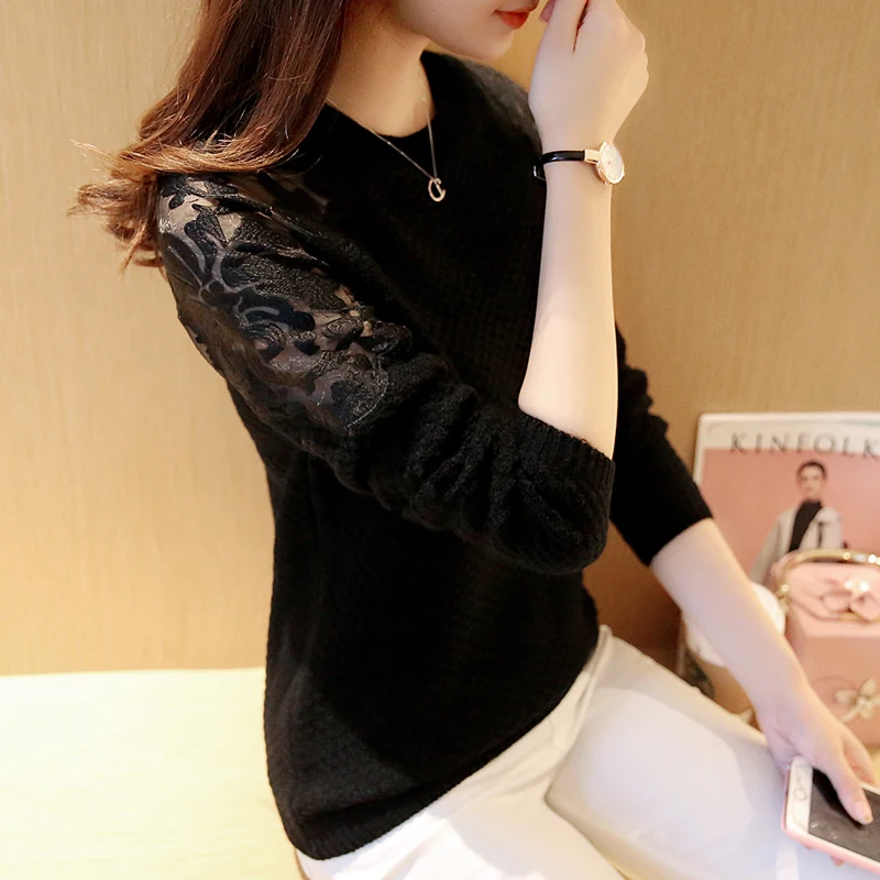 

New Fashion 2017 Spring Autumn women sweater elegant Hollow out Lace long sleeve warm sweater women Knitted pullover sweaters