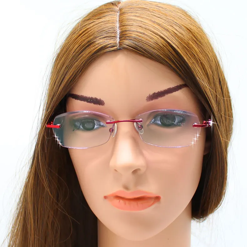 Стразы, очки для чтения для женщин, фиолетовые линзы, Gafas de Lectura, роскошные очки без оправы+ 100+ 150+ 200+ 250+ 300+ 350+ 400
