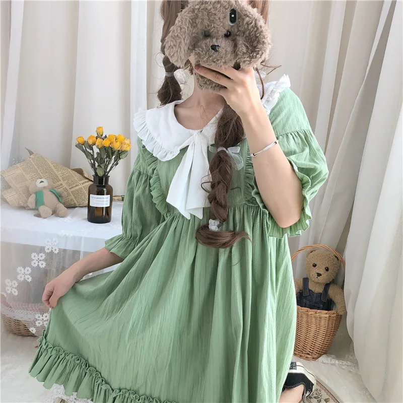 Для женщин платья Ins для девочек Kawaii Ulzzang милое платье с воротничком куклы милые