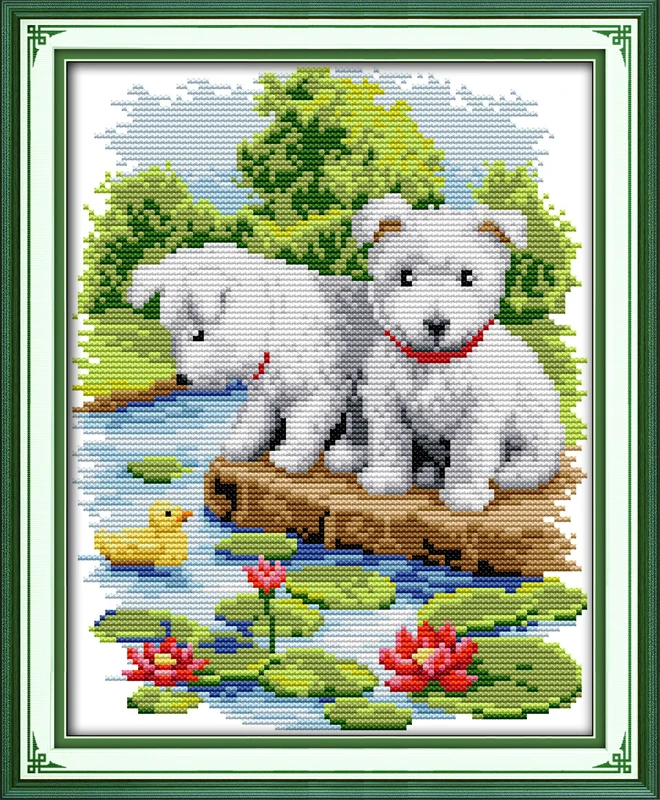 A small white dog Handmade animal Home Decor pattern print on the canvas DMC 11CT 14CT Cross Stitch kit Set needlework embroider | Дом и сад