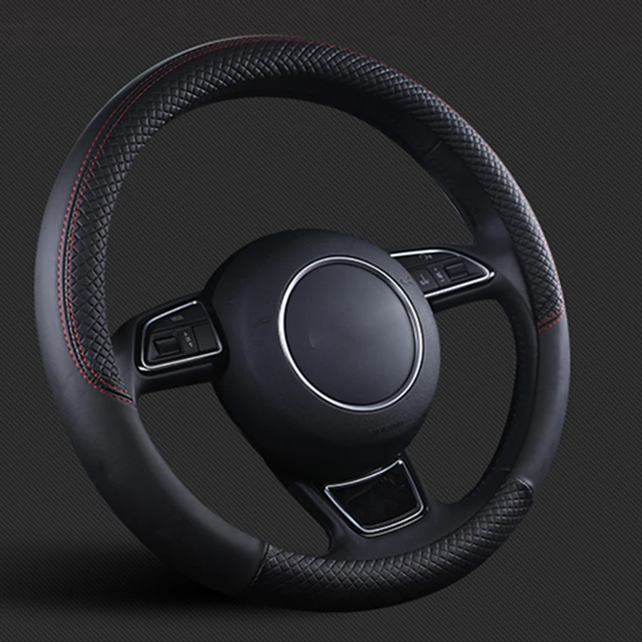 Заводская распродажа черный кожаный чехол рулевого колеса автомобиля 38 см