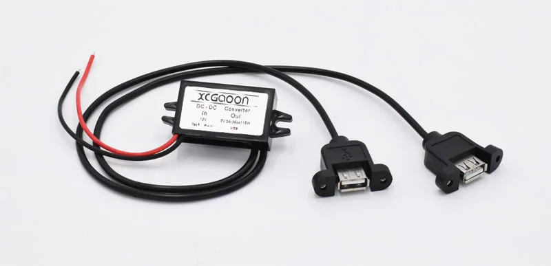 XCGaoon двойной 2 USB DC-DC автомобильный преобразователь модуль кабель с монтажным отверстием вход DC 12 В к USB выход 5 в 3A 15 Вт адаптер питания