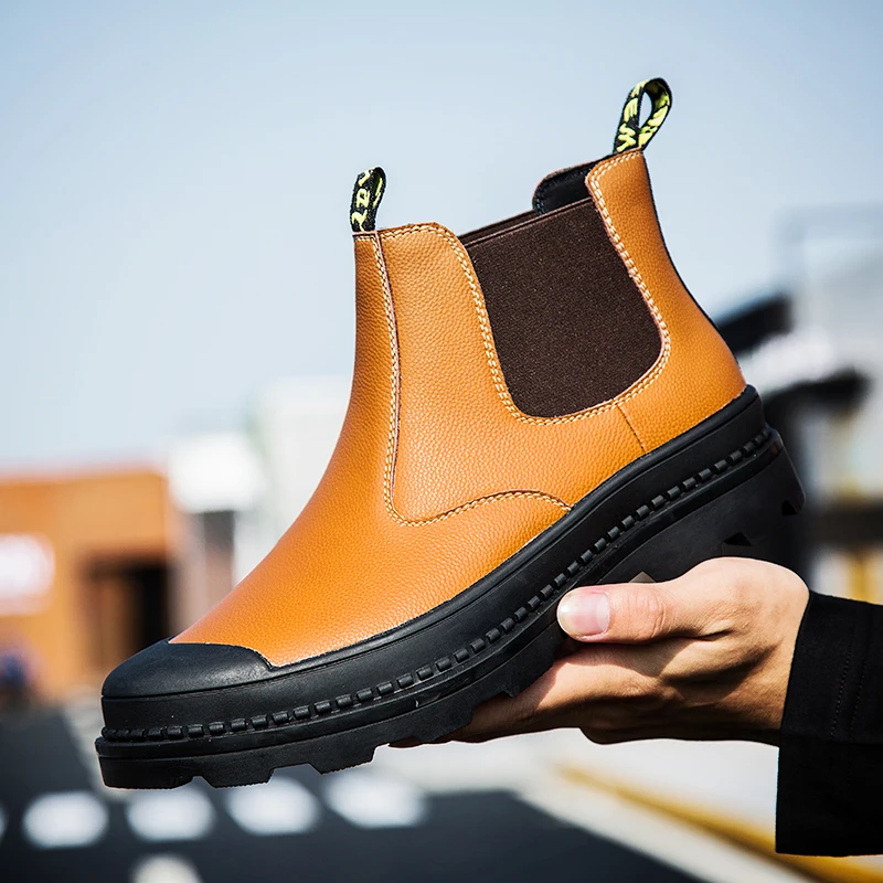 Большие размеры Модные мужские демисезонные ботильоны slip-on Челси загрузки на открытом воздухе на платформе обувь из натуральной кожи zapato дышащая
