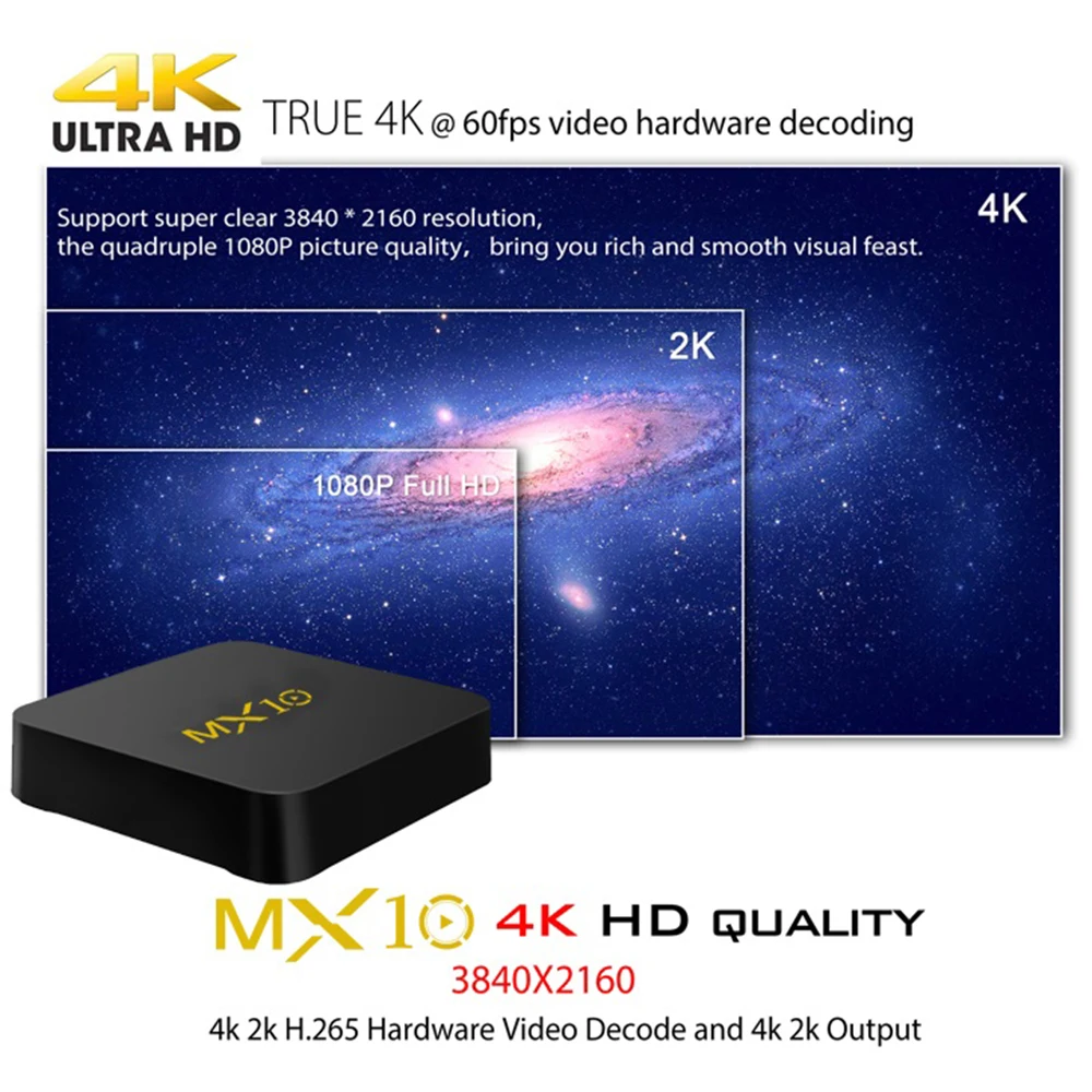 MX10 Android 9,0 ТВ приставка Smart 4 ГБ 32 ГБ 64 Гб 17,3 4K медиаплеер RK3328 четырехъядерный 2,4G WiFi 100M LAN H.265 HDR10 приставка