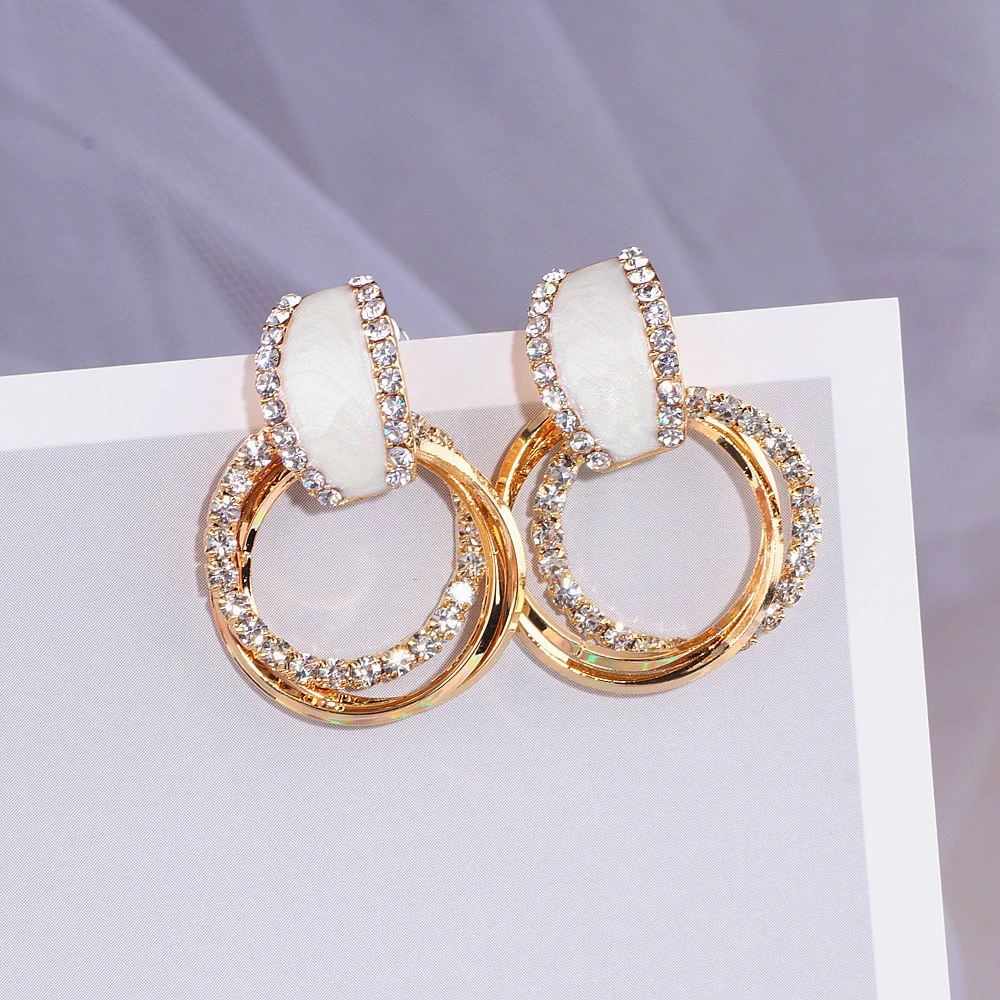 New Style Bling Full Crystal Circle Earring For Women Elegant Luxury Round Shiny Drop Earrings Party Wedding Jewelry WX159 | Украшения и