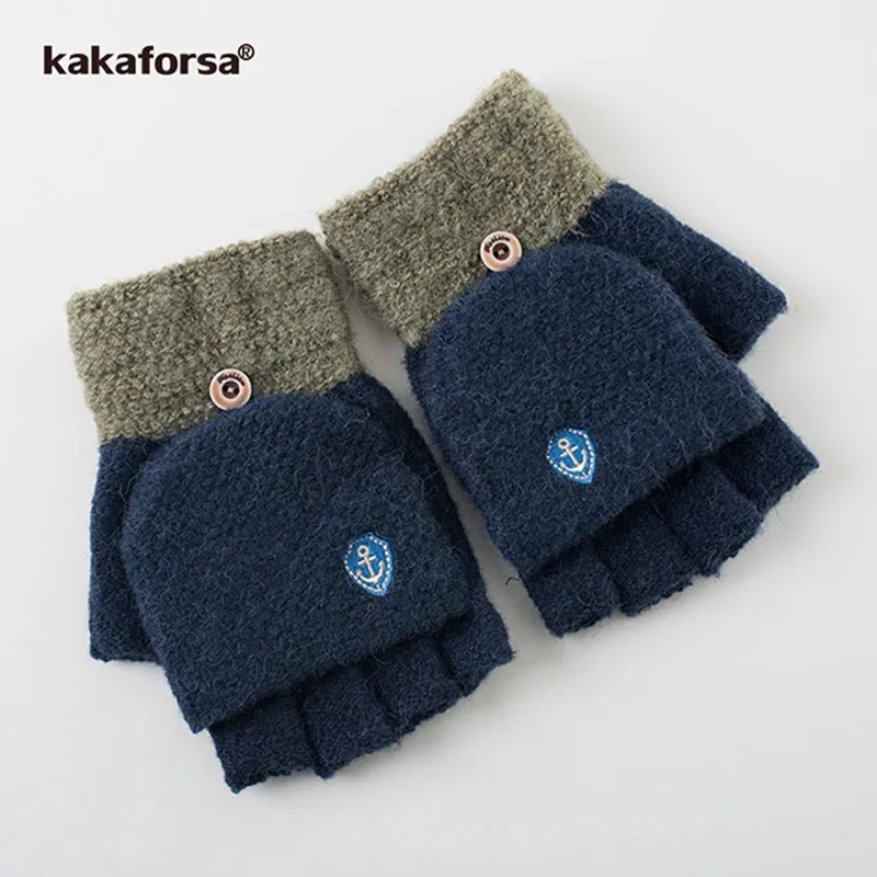 B308604-Navy Kakaforsa женские теплые вязаные варежки Зимние перчатки для сенсорного экрана женские вязаные толстые перчатки без пальцев нейлоновые варежки Новинка - Цвет: B308604-Navy