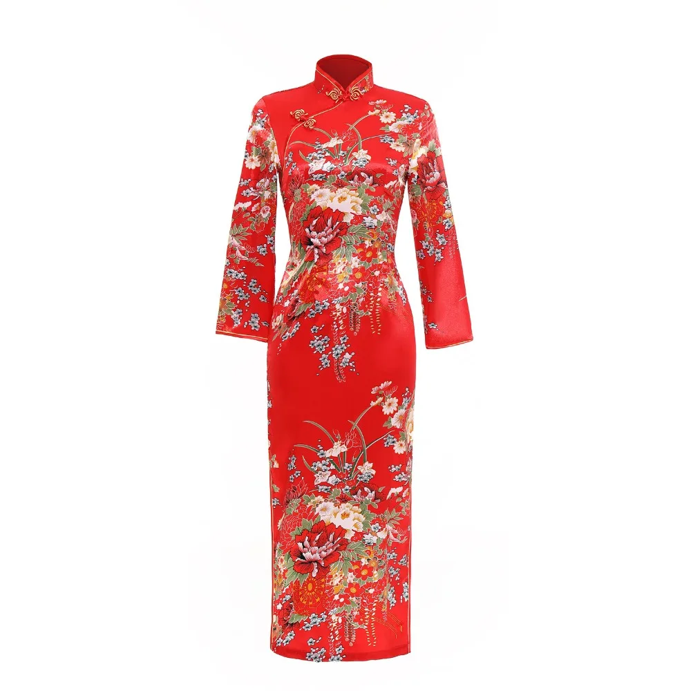 

Shanghai Story Faux Silk Floral Qipao vintage chinese style dress Chinese Oriental dress Peacock cheongsam Long Chinese Dress