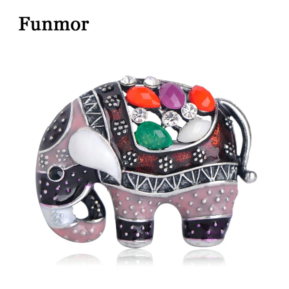 Funmor Прекрасный Кристалл Эмаль Слон Брошь винтажная Этническая Смола животные