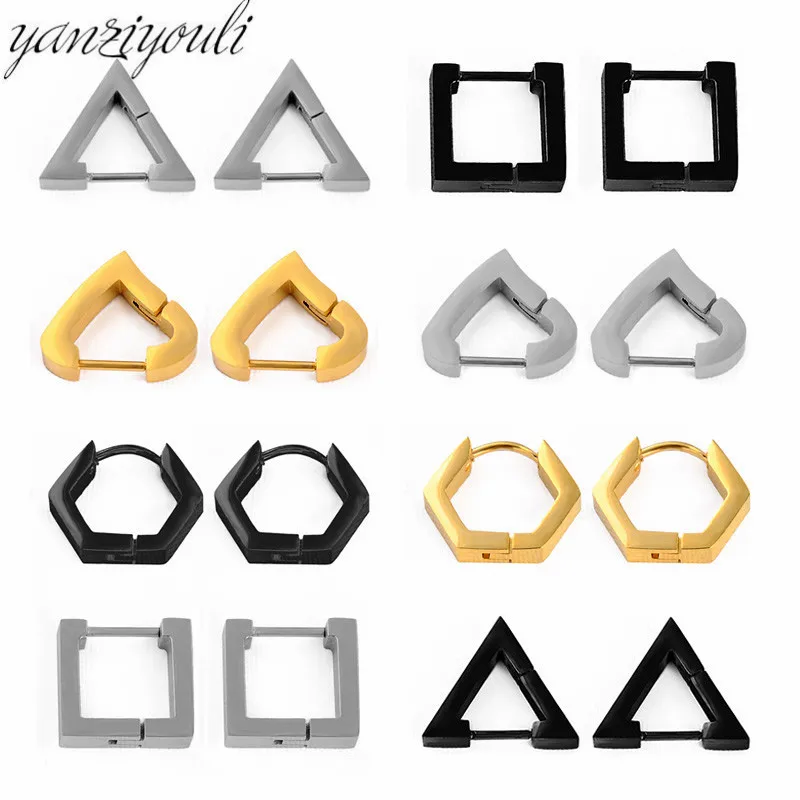 Серьги-гвоздики из титановой стали для мужчин и женщин, уличные геометрические многоугольные/в форме сердца/треугольника, антиаллергенные украшения для ушей, лучший подарок