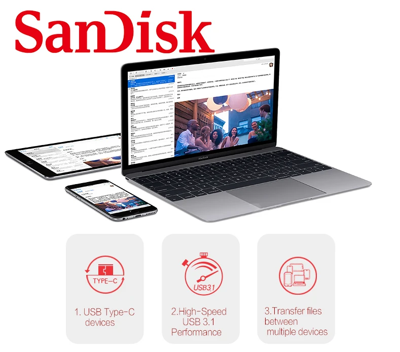 SanDisk SDDDC2 Экстремальный type-C USB 3,0 и 3,1 128 Гб 64 Гб двойной OTG USB флеш-накопитель 32 ГБ флеш-накопитель USB флешка Micro USB Flash