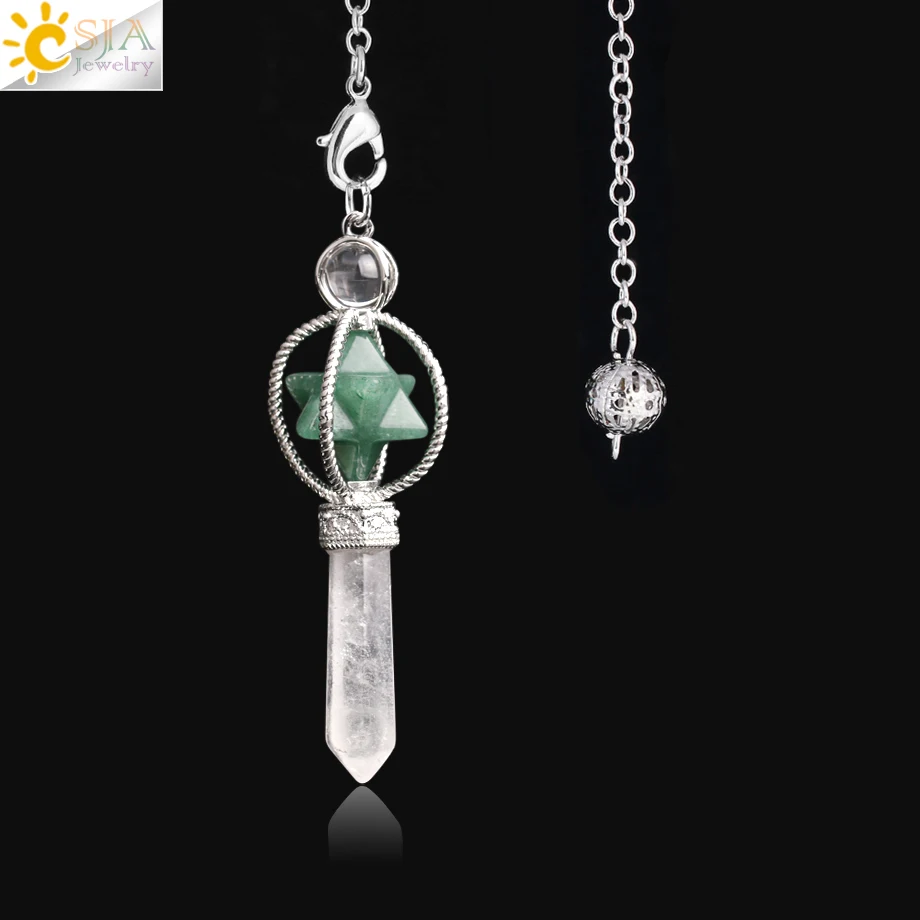 Green Aventurine CSJA Merkaba придающий маятник кварцевый и из натурального камня Кристалл Розовый Рейки Исцеление Маятник кулон Маятник для радиестезии F770 - Окраска металла: Green Aventurine
