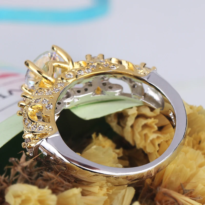 Модное Золотое кольцо с короной обручальное фианитом AAA белое золото свадебные