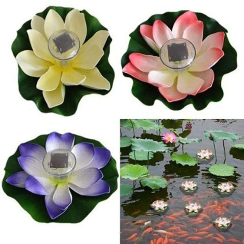 Сад бассейн Солнечный свет разноцветный сад плавающий Лотос Ночной цветок лампы