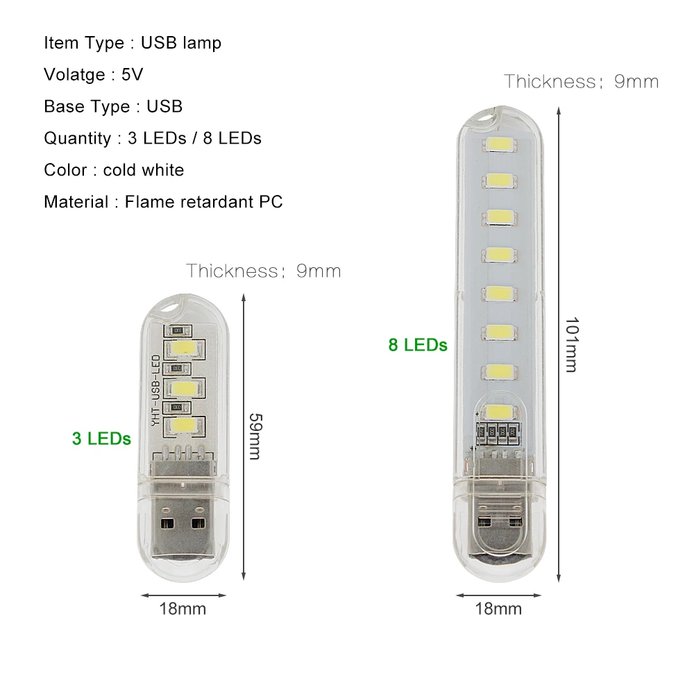 Новинка миниатюрный USB-светильник для чтения с 3 светодиодами и 8 ночной