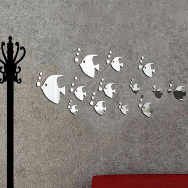 new arrival acrylic modern wall geometric stickers fish decor crystal diy real mirror 3d home sofa paper sticker | Дом и сад