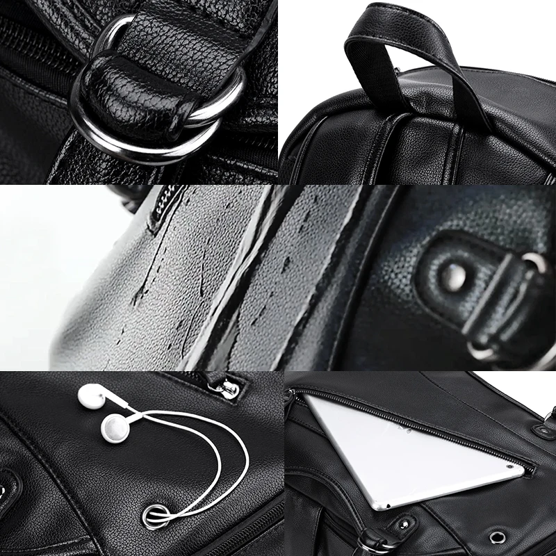 LIELANG Men Backpack External USB Charge Waterproof Fashion PU Leather Travel Bag Casual School leather bookbag | Багаж и сумки - Фото №1
