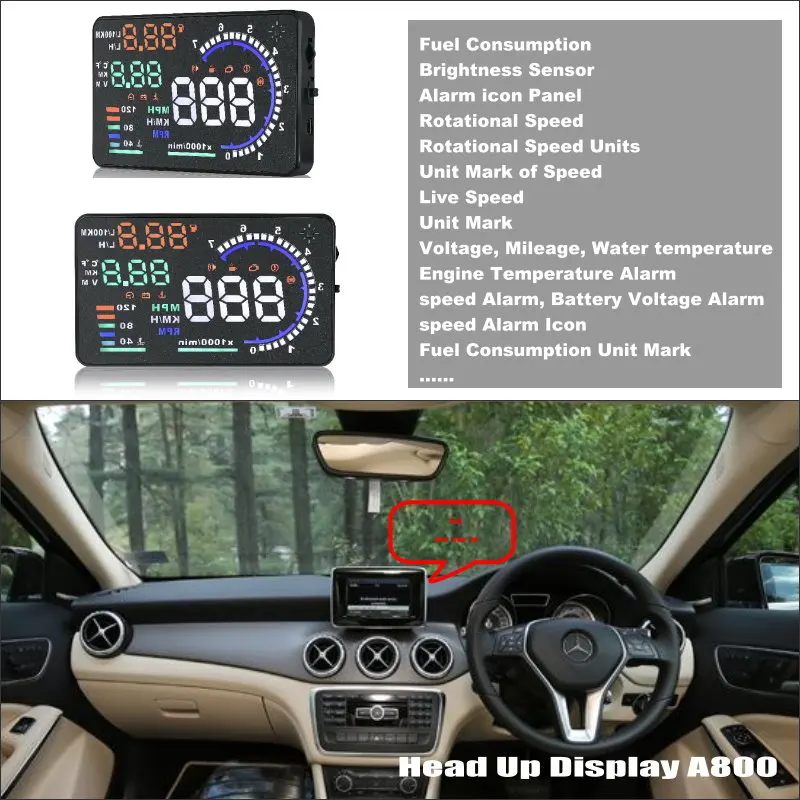Фото Для Mercedes-Benz G-Class W463, GL-Class X166, GLK-Class X204 (2000-2025) — Автомобильный HUD-дисплей (проекционный на лобовое стекло) с цифровым OBD-подключением №2