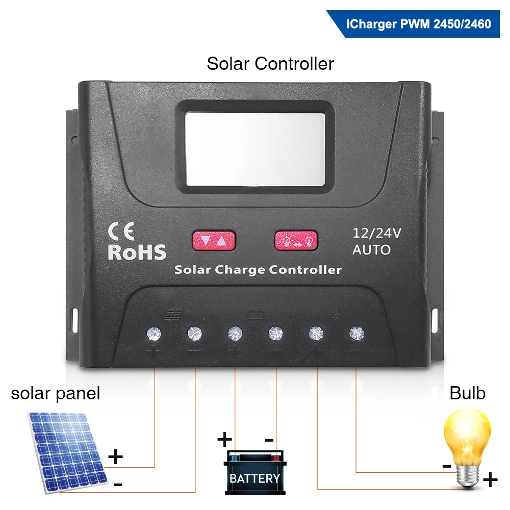 EASUN POWER Solar Контроллер заряда ШИМ 50A 60A ЖК регулятор напряжения 12В 24В Солнечный