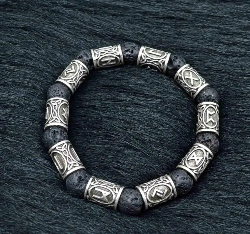 10 viking beads 1 шт Персонализированные 10 мм Лава камень античный серебряный норвежский викинг бусины Ароматерапия Эфирные масла диффузный браслеты - Окраска металла: 10 viking beads