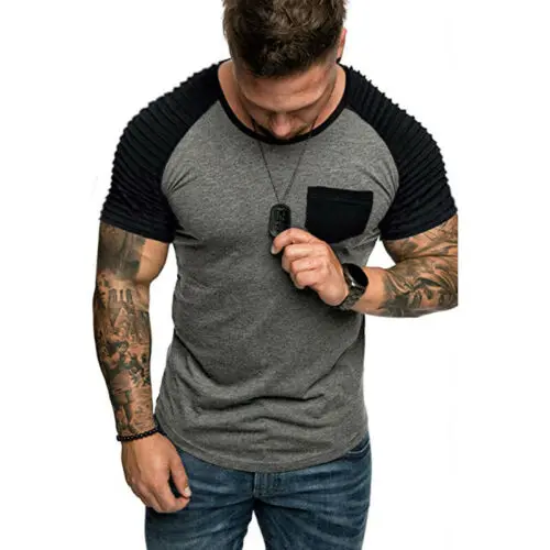 Мужская облегающая футболка с круглым вырезом коротким рукавом Летние