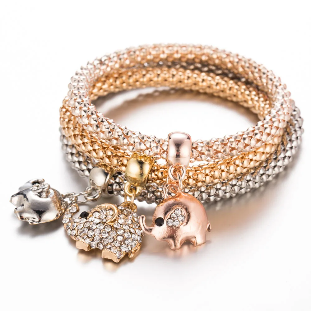 3 шт. браслет с шармами в виде слона золотые браслеты кристаллами рыбок и звезд