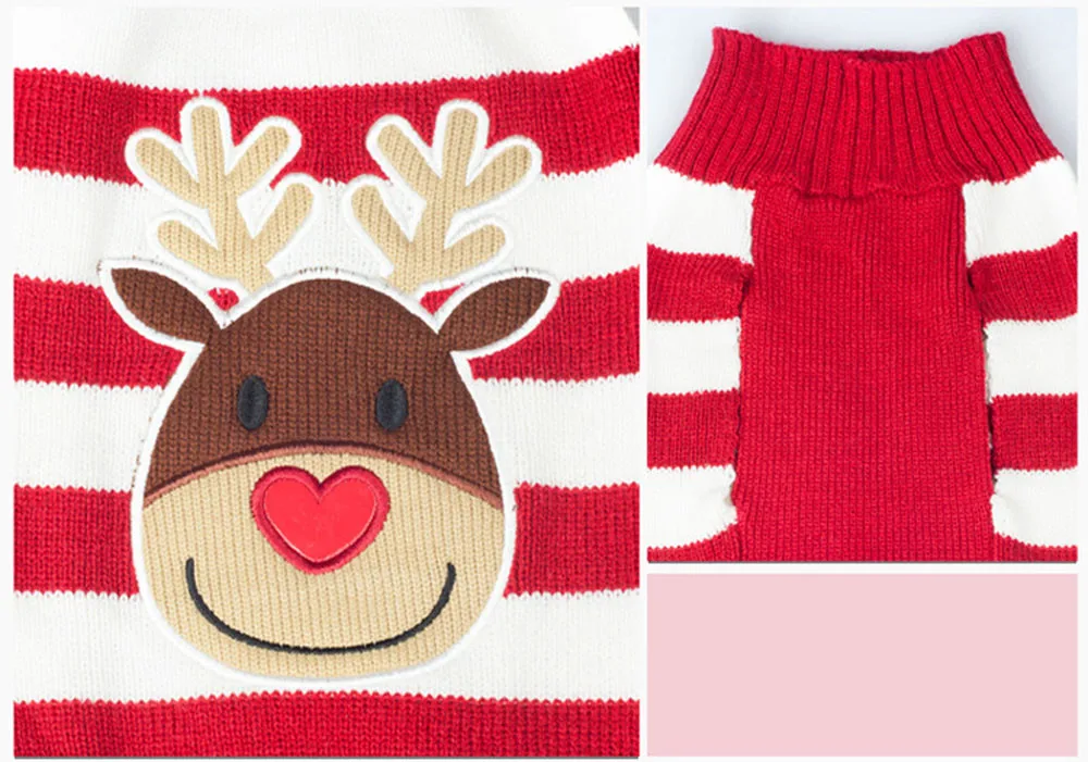 Рождественский свитер для собаки Полосатый пуловер с оленем жилет красный