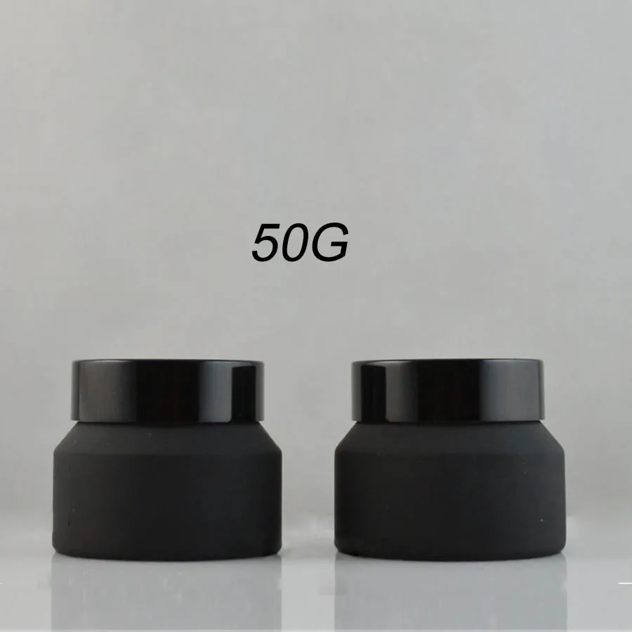 Wholesales 50PCS 50g Matte Frosted Black Upscrew Cap Lid Cover Glass Cosmetic Lotion Jar, Cream Container, Bottle For Cosmetic