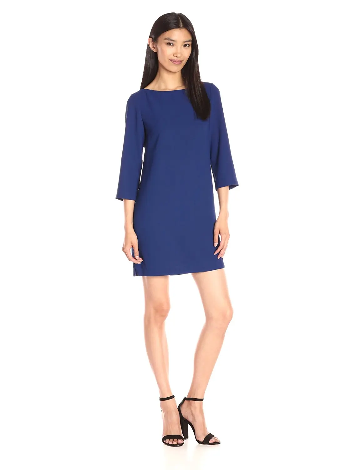 

Women's Relaxed-fitting Bateau-neck Three Quarter Sleeve Above Knee Mini Shift Dress