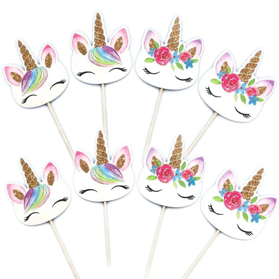 Cake Topper 24pcs 6 шт./компл. Единорог бумажные подарочные сумки розовые конфеты сумка для единорога вечерние детские Душ коробка для поздравительных открыток день рождения поставки - Цвет: Cake Topper 24pcs